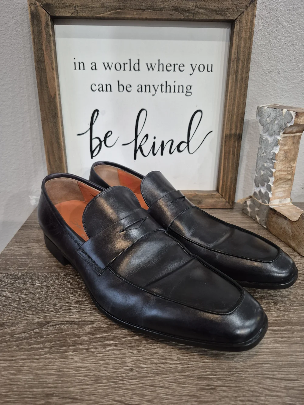 Santoni Mens Black Leather Penny Loafers Size 8 - Picture 2 of 9
